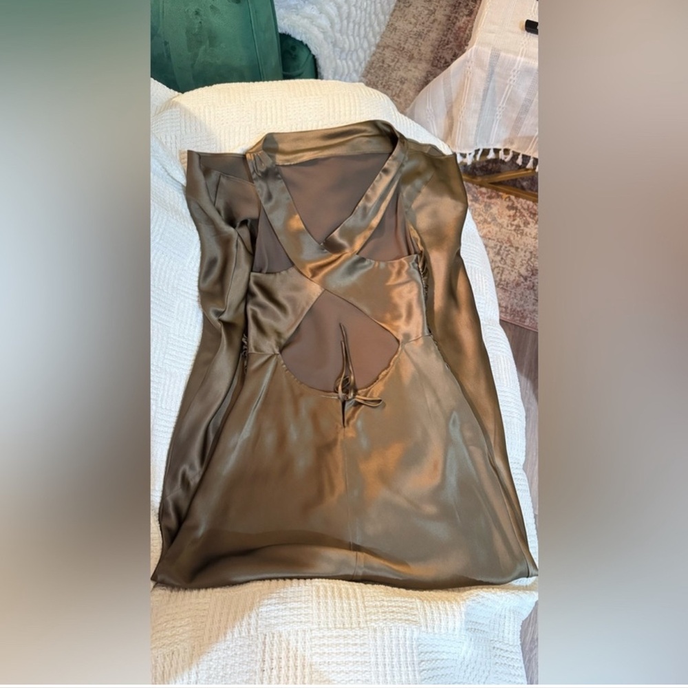 Reformation Olive Satin Maxi Dress - Picture 14 of 16